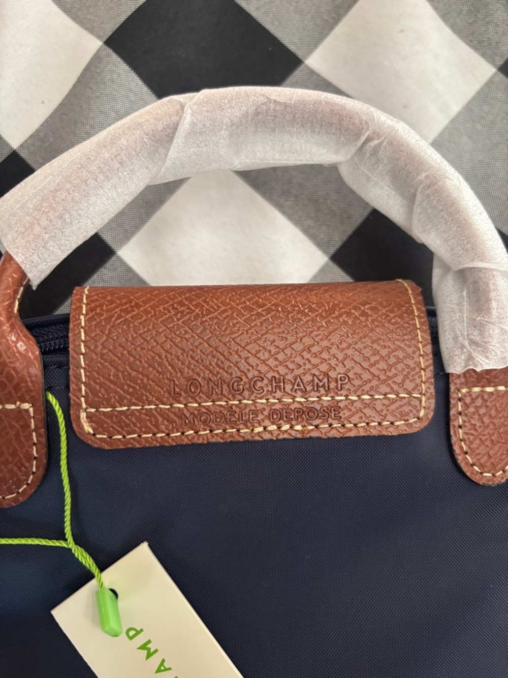 Longchamp Navy Nylon Le Pliage Mini Crossbody with Brown Trim - Picture 3 of 6